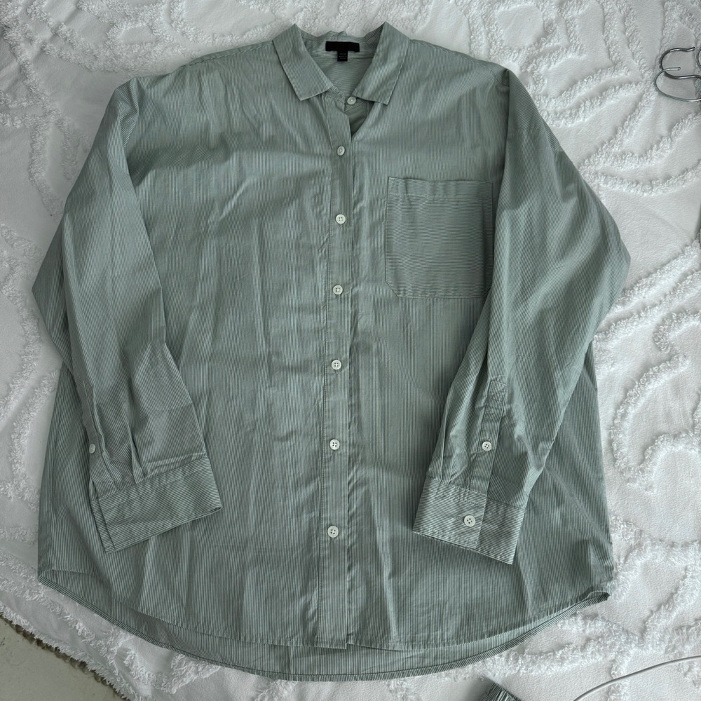 ATM Cotton Striped Shirt in Sage Green/White and shorts set, S/M - Picture 2 of 5